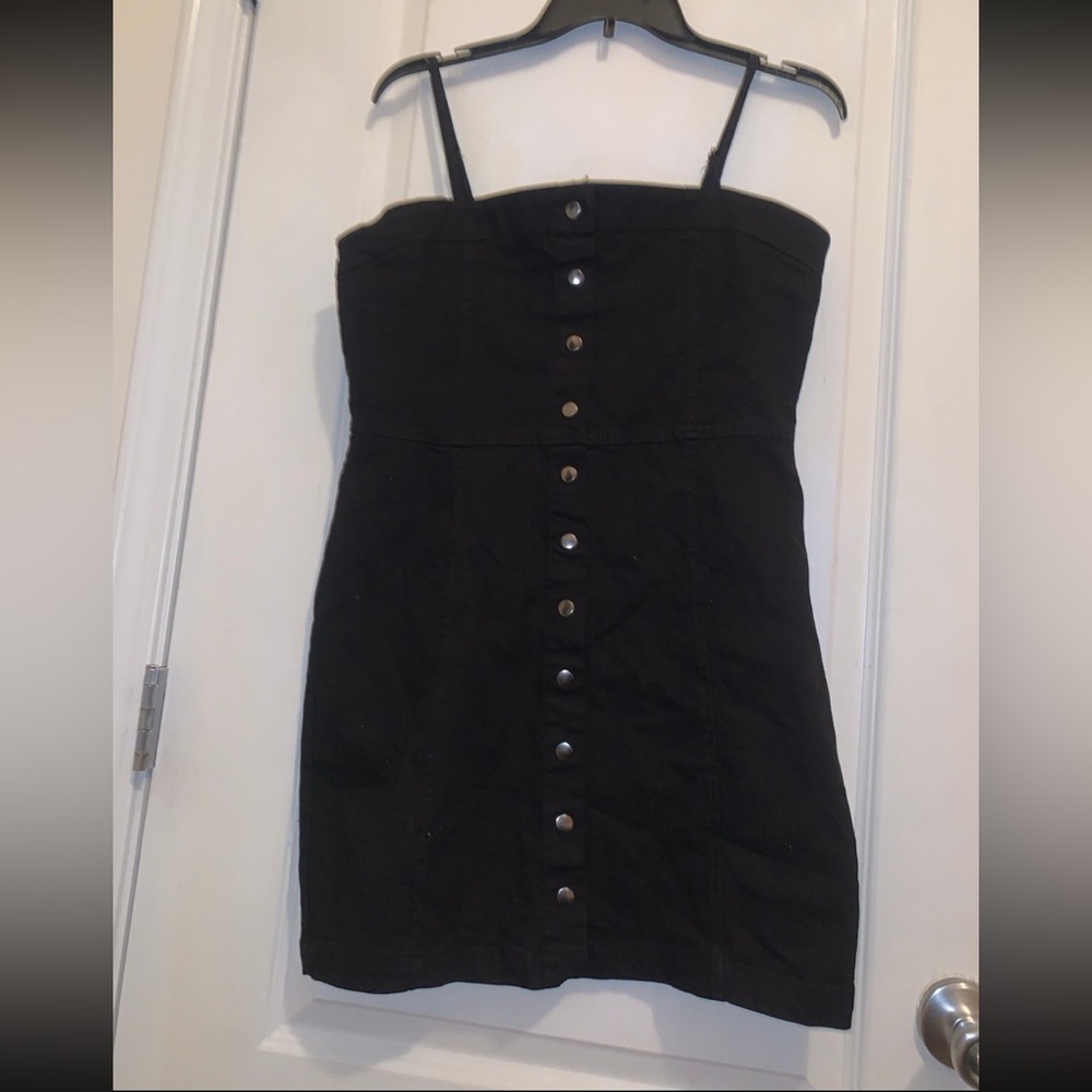 BUTTON DOWN MINI BLACK JEAN DRESS